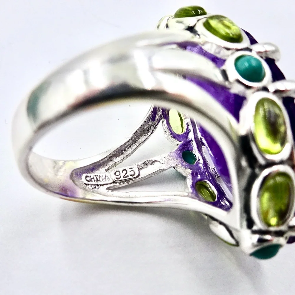 BOUNKIT SILVER AMETHYST GEMSTONE RING Sz 8